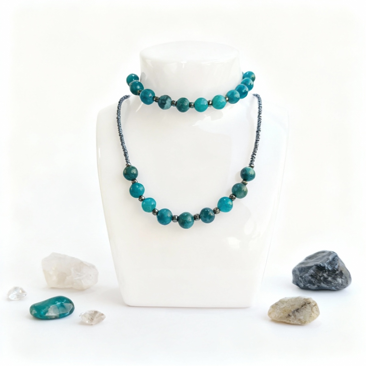 Apatit ve Hematit Doğal Taş Takı Seti - İletişim Gücü ve Topraklayıcı Enerji