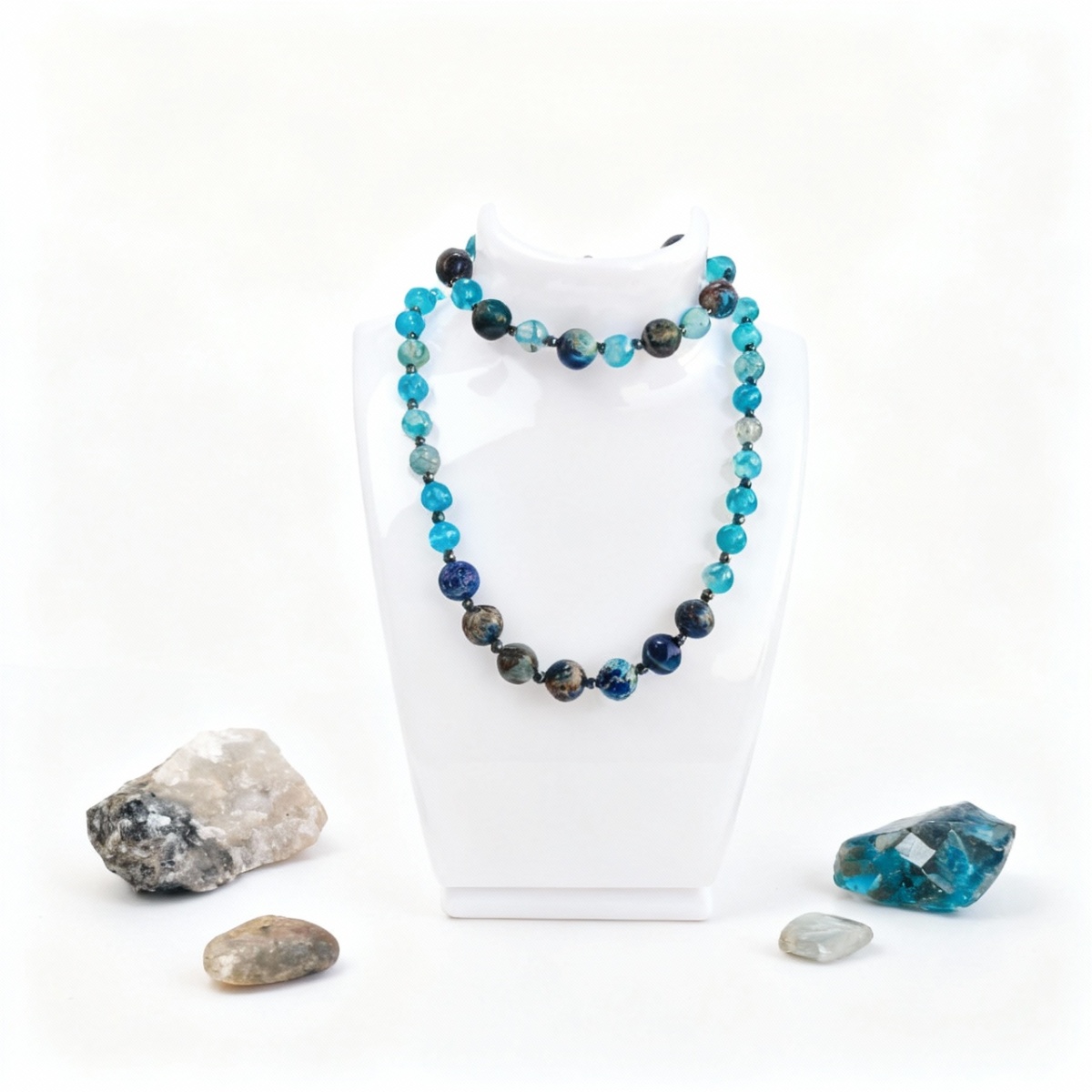 Jasper Mavi Akik ve Hematit Doğal Taş Takı Seti - Dengeleyici ve Güçlendirici