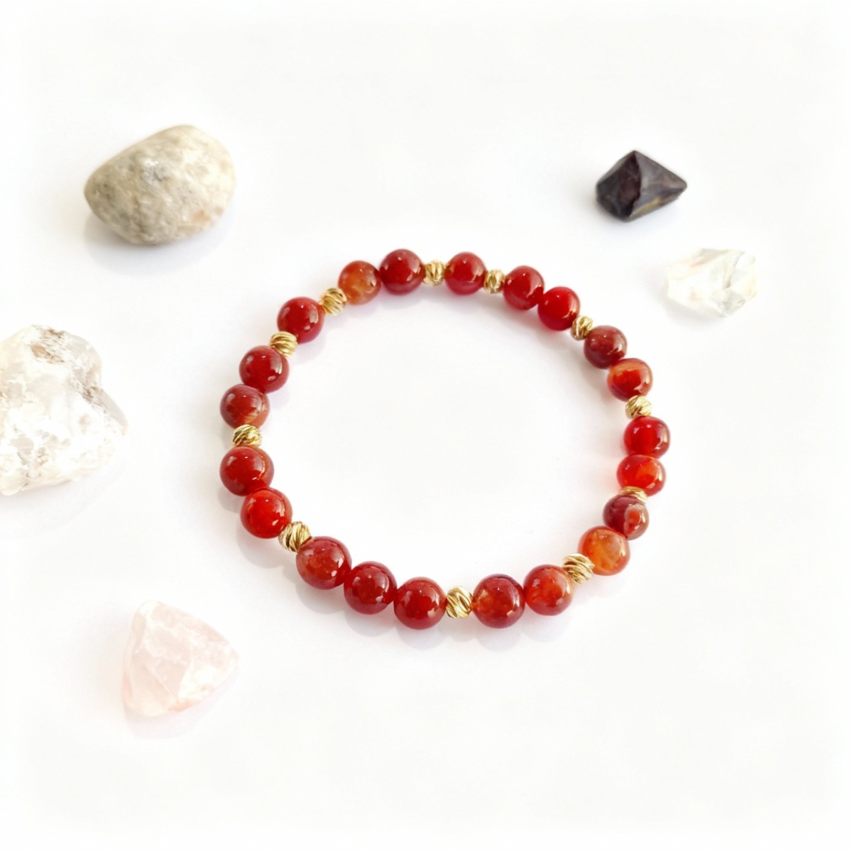 Kırmızı Akik Doğal Taş Bileklik - Yaşam Enerjisi ve Cesaret Veren Güçlü Tılsım