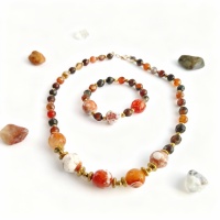 Çok Renkli Akik ve Hematit Doğal Taş Takı Seti - Enerji Dengeleyici ve Topraklayıcı