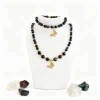 Kelebekli Siyah Akik Doğal Taş Takı Seti - Dönüşüm ve Koruma Enerjisi