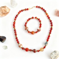 Kırmızı Akik ve Hematit Doğal Taş Takı Seti - Güç Cesaret ve Topraklama Enerjisi