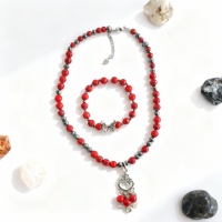 Kırmızı Havlit ve Hematit Doğal Taş Takı Seti - Sakinlik ve Denge Enerjisi